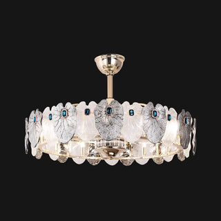 Luxurious Leaf Crystal Gold Ceiling Fan with Light Zawala Image - 9