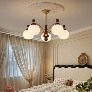 ZOWALA - Ball Glass Wood Brown Downrod Living Room Chandelier Image - 1