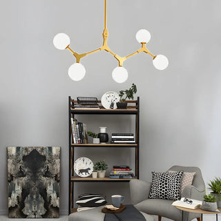 ZOWALA - Minimalist Branch Nordic Opal Glass Globe Gold Chandelier Image - 3