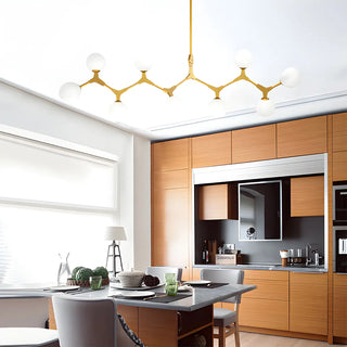 ZOWALA - Minimalist Branch Nordic Opal Glass Globe Gold Chandelier Image - 7