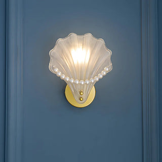 Coastal Shell Pearl Frosted Glass Gold Wall Sconce Zawala Image - 1