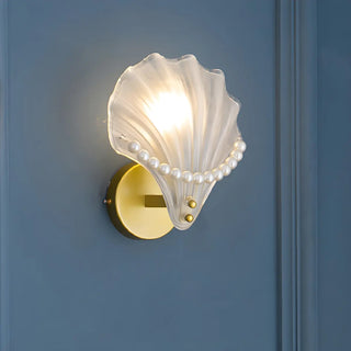 Coastal Shell Pearl Frosted Glass Gold Wall Sconce Zawala Image - 2