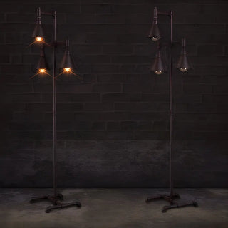 3-Light Industrial Iron Black Conical LED Floor Lamp Zawala Image - 3
