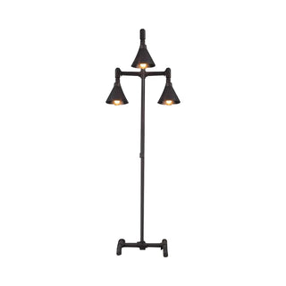3-Light Industrial Iron Black Conical LED Floor Lamp Zawala Image - 4
