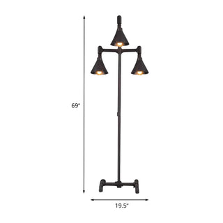 3-Light Industrial Iron Black Conical LED Floor Lamp Zawala #size