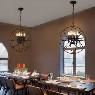 Industrial Sphere Candle Iron Dining Room Black Chandelier Image - 1