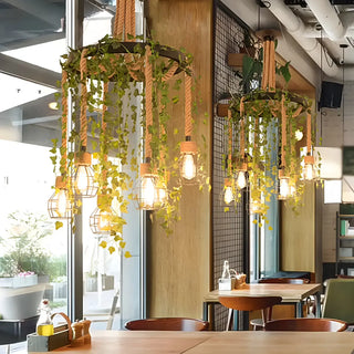 ZOWALA - Circle Rope Cage Restaurant Black Edison Bulb Chandelier Image - 16