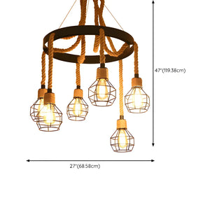 ZOWALA - Circle Rope Cage Restaurant Black Edison Bulb Chandelier Image - 19