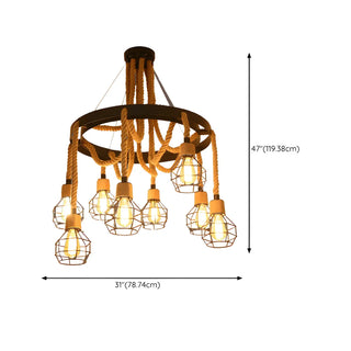 ZOWALA - Circle Rope Cage Restaurant Black Edison Bulb Chandelier Image - 20
