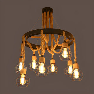 ZOWALA - Circle Rope Cage Restaurant Black Edison Bulb Chandelier Image - 3