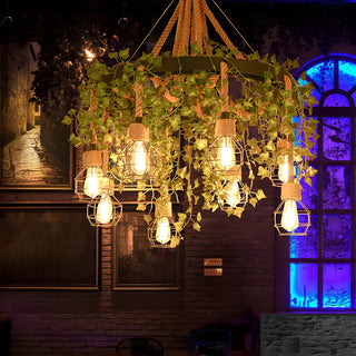ZOWALA - Circle Rope Cage Restaurant Black Edison Bulb Chandelier Image - 4