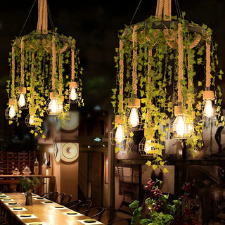 ZOWALA - Circle Rope Cage Restaurant Black Edison Bulb Chandelier Image - 5