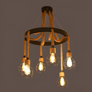 ZOWALA - Circle Rope Cage Restaurant Black Edison Bulb Chandelier Image - 9