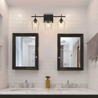Industrial Black Clear Glass 3 Bulbs Wall Vanity Light Zawala Image - 1