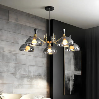 ZOWALA - Industrial Black Gold Glass Dome Chandelier Image - 2