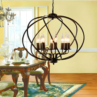 Industrial Orb Candle Dining Room Black 8-Light Chandelier Image - 1