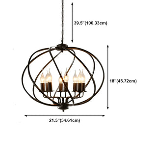 Industrial Orb Candle Dining Room Black 8-Light Chandelier #size