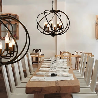 Industrial Orb Candle Dining Room Black 8-Light Chandelier Image - 2