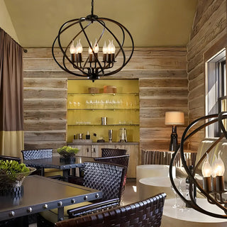 Industrial Orb Candle Dining Room Black 8-Light Chandelier Image - 3