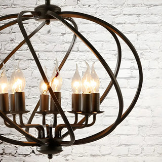 Industrial Orb Candle Dining Room Black 8-Light Chandelier Image - 4