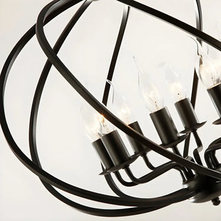 Industrial Orb Candle Dining Room Black 8-Light Chandelier Image - 9