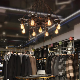ZOWALA - Gear Chain Iron Black Restaurant Edison Bulb Chandelier Image - 11