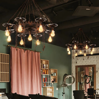 ZOWALA - Gear Chain Iron Black Restaurant Edison Bulb Chandelier Image - 12