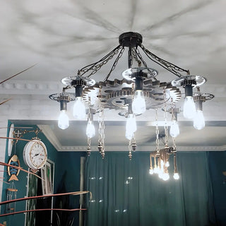 ZOWALA - Gear Chain Iron Black Restaurant Edison Bulb Chandelier Image - 15