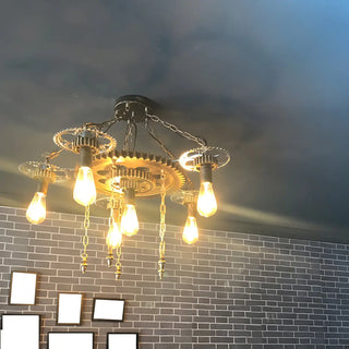 ZOWALA - Gear Chain Iron Black Restaurant Edison Bulb Chandelier Image - 16