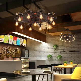 ZOWALA - Gear Chain Iron Black Restaurant Edison Bulb Chandelier Image - 17