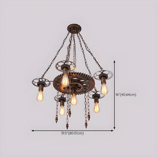 ZOWALA - Gear Chain Iron Black Restaurant Edison Bulb Chandelier #size