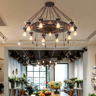 ZOWALA - Gear Chain Iron Black Restaurant Edison Bulb Chandelier Image - 3