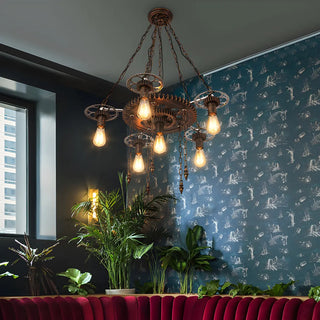 ZOWALA - Gear Chain Iron Black Restaurant Edison Bulb Chandelier Image - 9