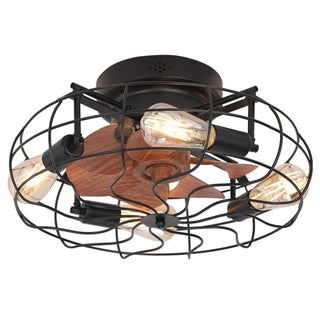 Industrial Cage Flush Mount Ceiling Fan with Light Zowala Image - 10