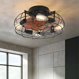 Industrial Cage Flush Mount Ceiling Fan with Light Zowala Image - 4