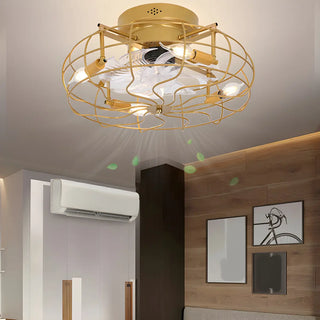 Industrial Cage Flush Mount Ceiling Fan with Light Zowala Image - 5