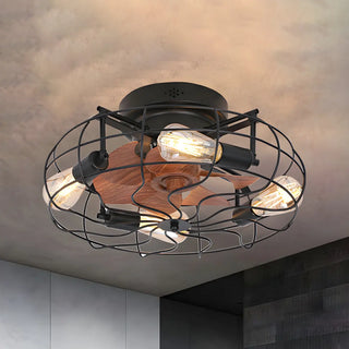 Industrial Cage Flush Mount Ceiling Fan with Light Zowala Image - 6