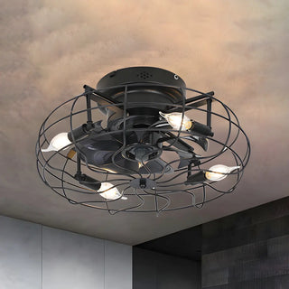 Industrial Cage Flush Mount Ceiling Fan with Light Zowala Image - 7