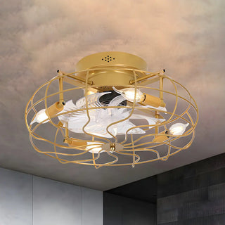 Industrial Cage Flush Mount Ceiling Fan with Light Zowala Image - 8