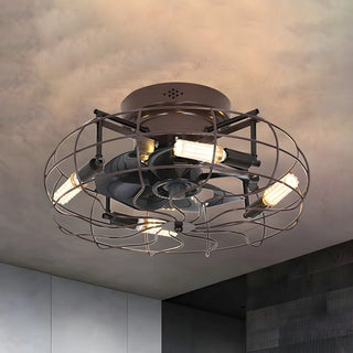 Industrial Cage Flush Mount Ceiling Fan with Light Zowala Image - 9