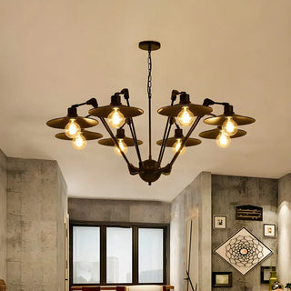ZOWALA - Black Metal Large Disc 6-Light Edison Bulb Chandelier Image - 2