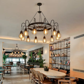 ZOWALA - Industrial Wheel Black Metal Chandelier Image - 1