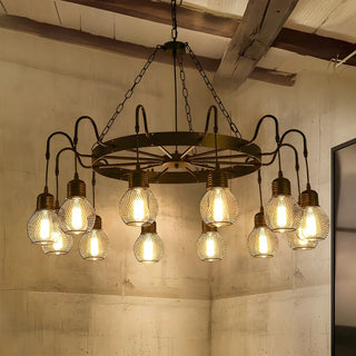 ZOWALA - Industrial Wheel Black Metal Chandelier Image - 2