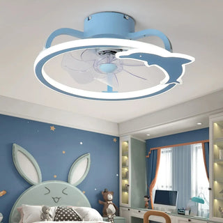 ZOWALA - Kids Room Elegant Semi-Flush Dolphin Ceiling Fan Light Image - 1