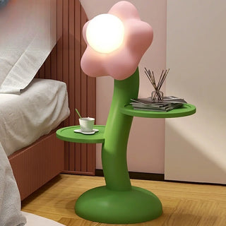 ZOWALA - Kids' Room Unique Floral Floor Lamp with Dual Shelves Image - 1