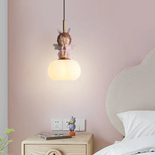 ZOWALA - Elegant Kids Room Pink Resin Cute Angel Pendant Light Image - 1