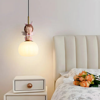 ZOWALA - Elegant Kids Room Pink Resin Cute Angel Pendant Light Image - 2