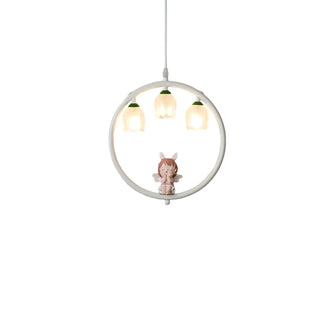 ZOWALA - Pink Circle Fairy White Glass Flower Kids Room Chandelier Image - 14