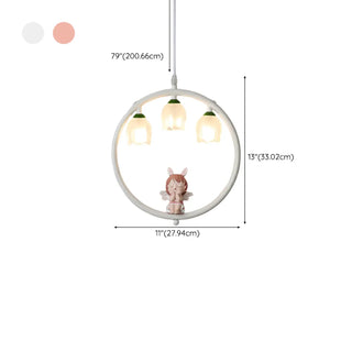 ZOWALA - Pink Circle Fairy White Glass Flower Kids Room Chandelier #size