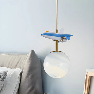ZOWALA - Modern Children Room Airplane Globe Pendant Light Image - 2
